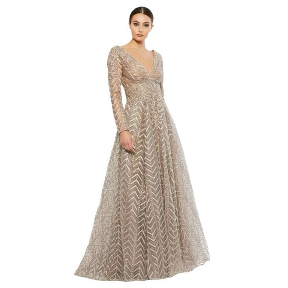 Mac Duggal Dresses & Skirts - Mac Duggal 20189 Embellished Illusion Long Sleeve Wrap Over Gown Size 6 $598